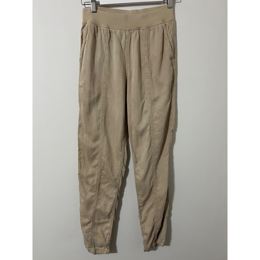 Faherty Khaki Cream Linen Blend Arlie Everyday Pant Tapered Pull On Stretchy S - Picture 3 of 9
